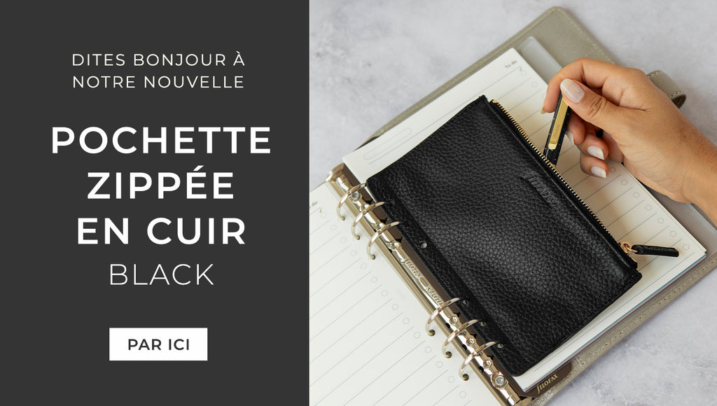 Nouveau - Pochette zippée en cuir noir
