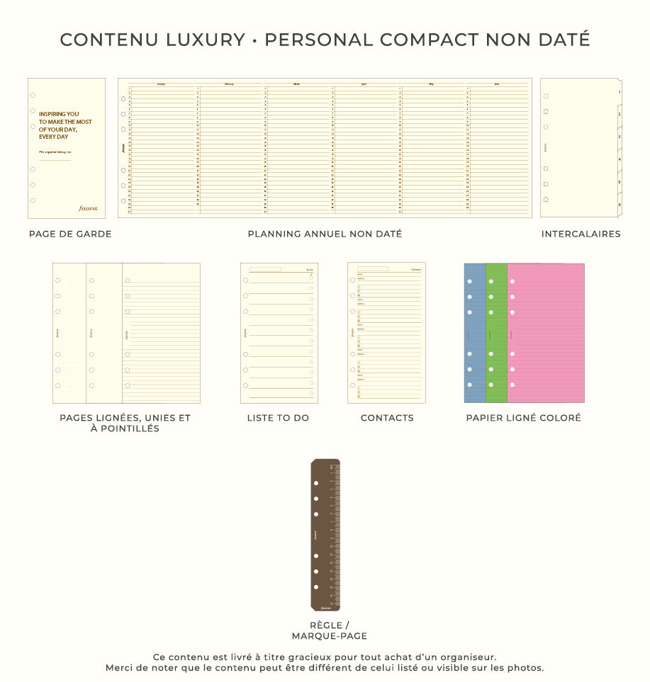 Organiseur Filofax - Contenu Luxury - Personal Compact Non Daté