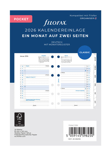 1 Monat / 2 Seiten deutsch Pocket 2026, 26-68256