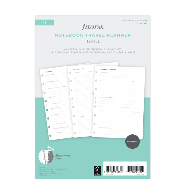 Filofax Travel Planner A5 Notebook Refill - Packaging