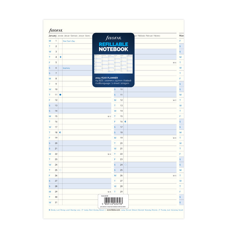 Filofax Notebook Jahresplaner A4 2024