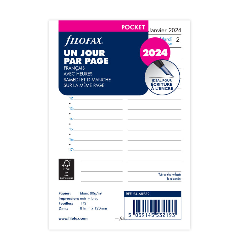 Agenda 2024: Journalier 365 jours 1 page par jour avec heure de Janvier à  Décembre Format A5 (French Edition)